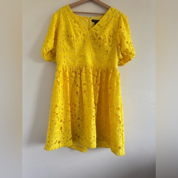 Prabal Gurung Yellow Lace women short sleeve Mini Dress PLUS size 14W - Picture 4 of 11
